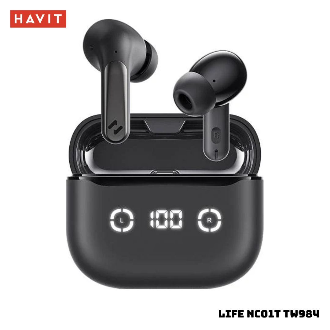 AUDIFONOS BLUETOOTH HAVIT LIFE NC01T TW984 CON CANCELACION DE RUIDO - NEGRO
